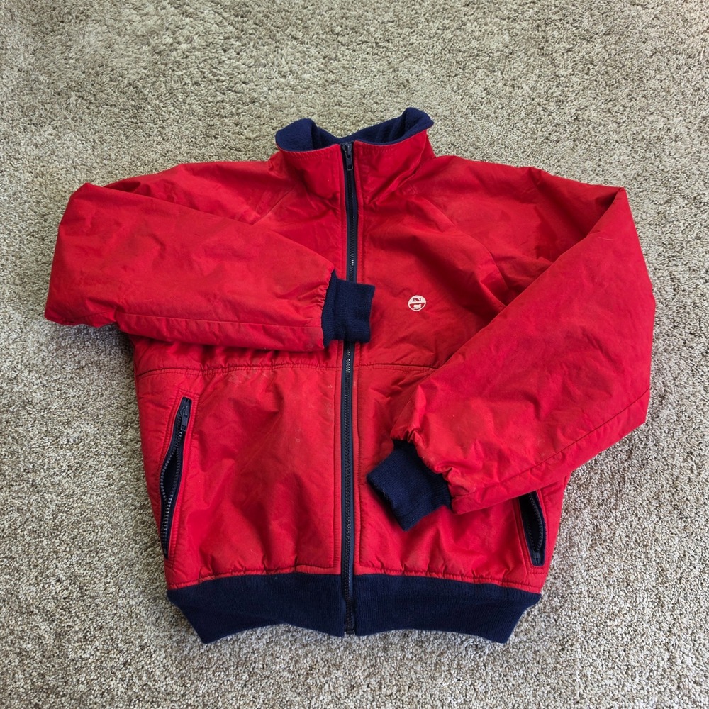 VINTAGE North Sports Bomber Jacket Womens S Red Navy Blue Full Zip Made in USA